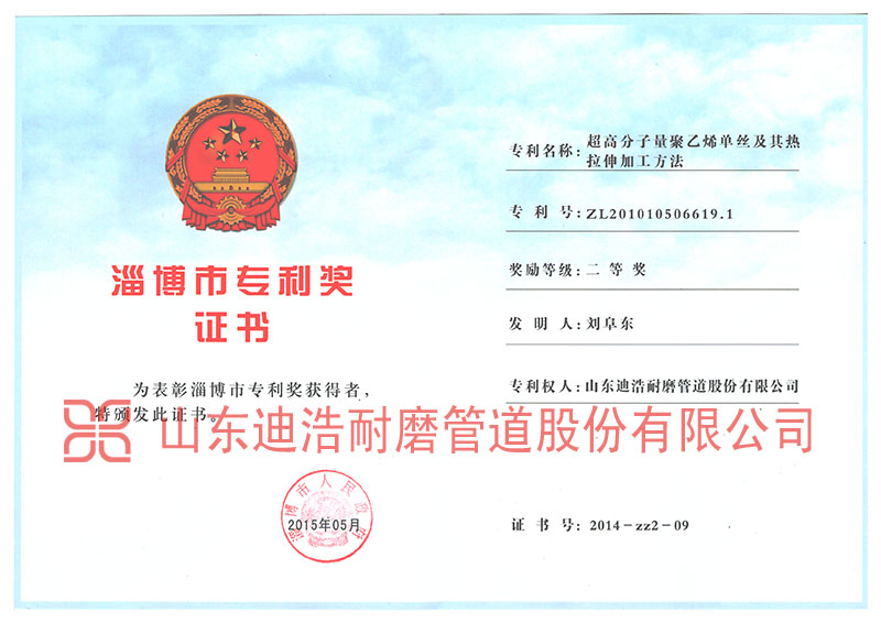 淄博市專利獎(jiǎng)證書(shū)